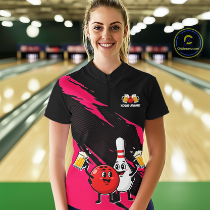Pink Funny Beer Bowling Shirts Beer Bowling Jersey Team Women Men Bowl League MBL258