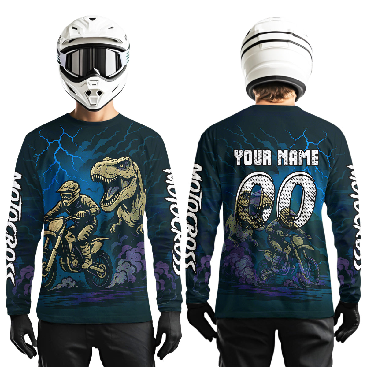 Blue Dinosaur Motocross Jersey Dirt Bike Shirts for Men Kid Women Racing Jersey XM414