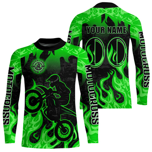 Green Flaming Motocross Racing Jersey Men Women Kid Dirt Bike Shirts Motorcycle Shirt XM447