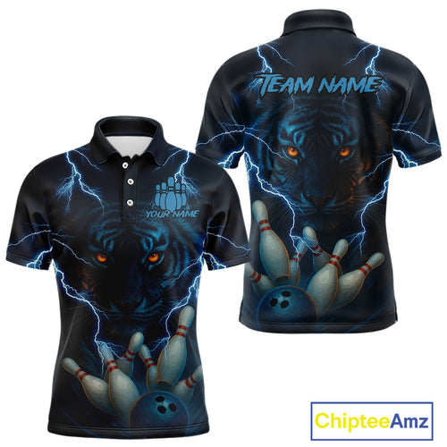 Tiger Bowling Shirts for Team Women Men Custom Blue Lightning Bowling Polo&1/4 Zip Shirt MBL182