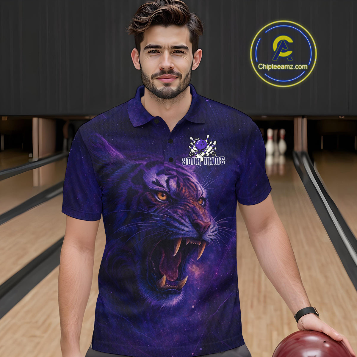 Purple Tiger Bowling Shirts for Team Men Women Custom Bowling Jersey Polo & 1/4 Zip Shirt MBL189