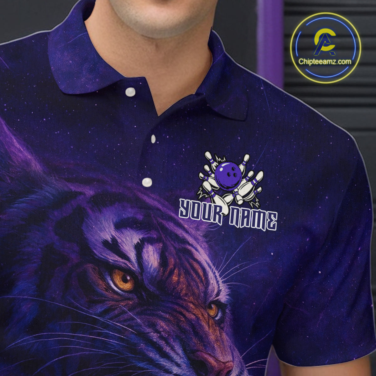 Purple Tiger Bowling Shirts for Team Men Women Custom Bowling Jersey Polo & 1/4 Zip Shirt MBL189