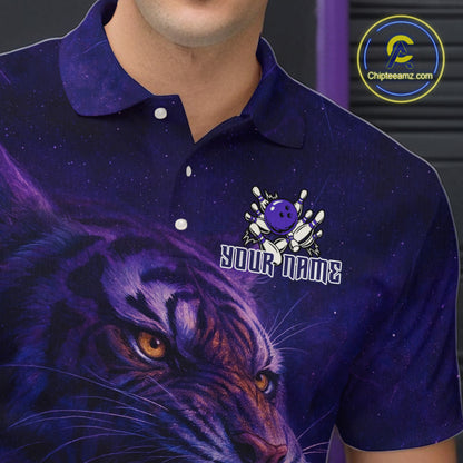 Purple Tiger Bowling Shirts for Team Men Women Custom Bowling Jersey Polo & 1/4 Zip Shirt MBL189