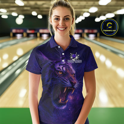 Purple Tiger Bowling Shirts for Team Men Women Custom Bowling Jersey Polo & 1/4 Zip Shirt MBL189