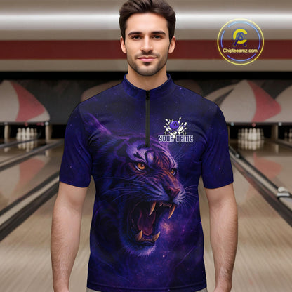 Purple Tiger Bowling Shirts for Team Men Women Custom Bowling Jersey Polo & 1/4 Zip Shirt MBL189