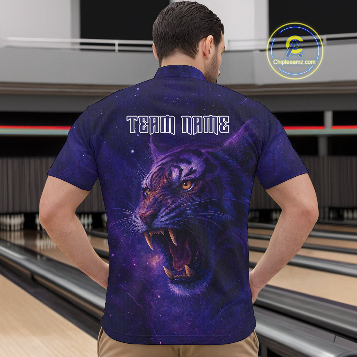 Purple Tiger Bowling Shirts for Team Men Women Custom Bowling Jersey Polo & 1/4 Zip Shirt MBL189