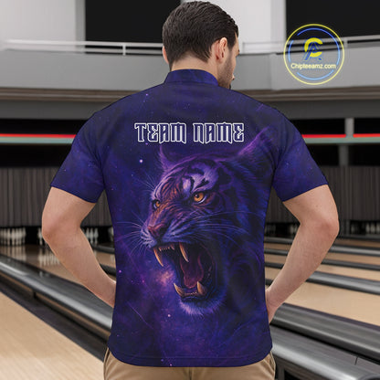 Purple Tiger Bowling Shirts for Team Men Women Custom Bowling Jersey Polo & 1/4 Zip Shirt MBL189