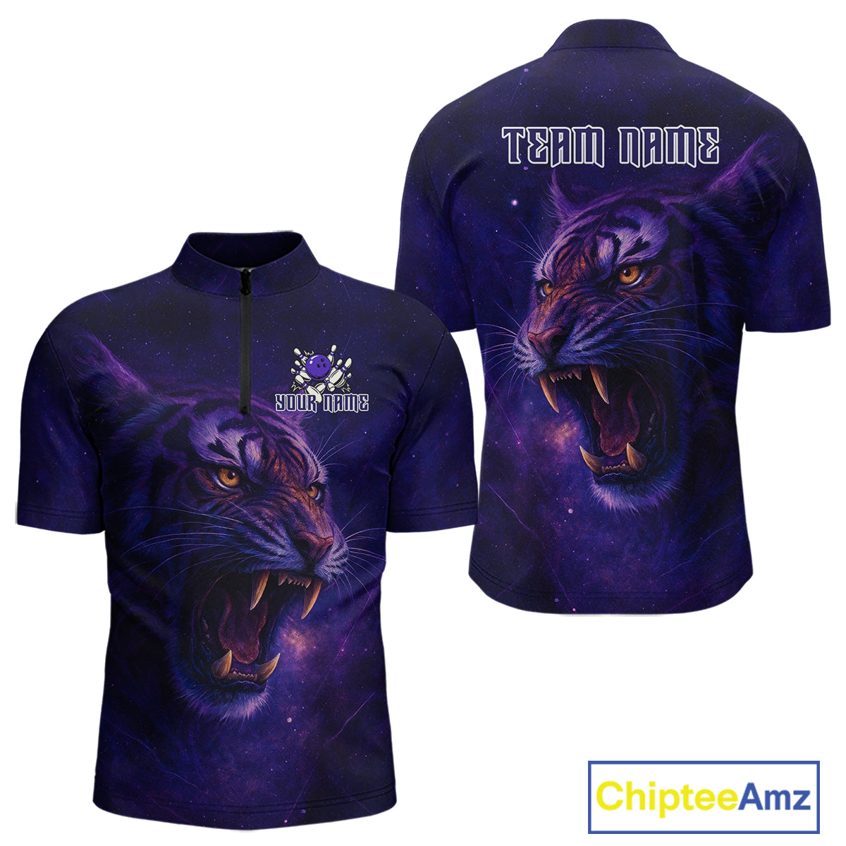 Purple Tiger Bowling Shirts for Team Men Women Custom Bowling Jersey Polo & 1/4 Zip Shirt MBL189