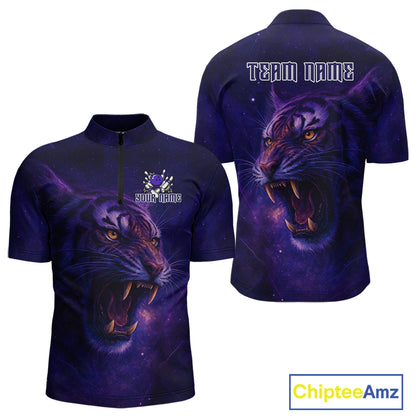 Purple Tiger Bowling Shirts for Team Men Women Custom Bowling Jersey Polo & 1/4 Zip Shirt MBL189