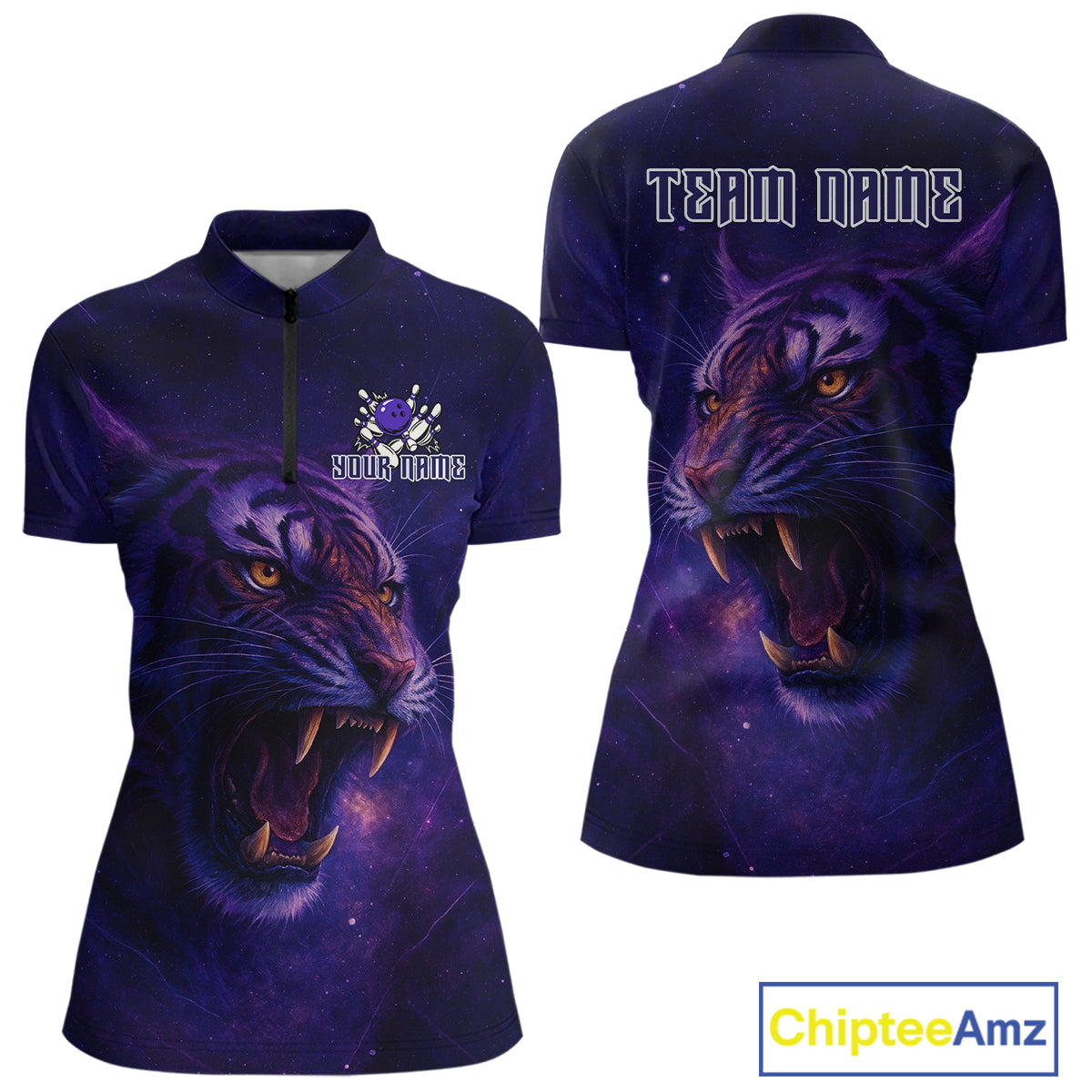 Purple Tiger Bowling Shirts for Team Men Women Custom Bowling Jersey Polo & 1/4 Zip Shirt MBL189