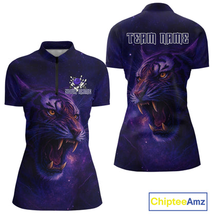 Purple Tiger Bowling Shirts for Team Men Women Custom Bowling Jersey Polo & 1/4 Zip Shirt MBL189