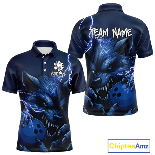 Wolf Bowling Shirts for Team Women Men Custom Blue Wolf Bowling Polo and 1/4 Zip MBL191