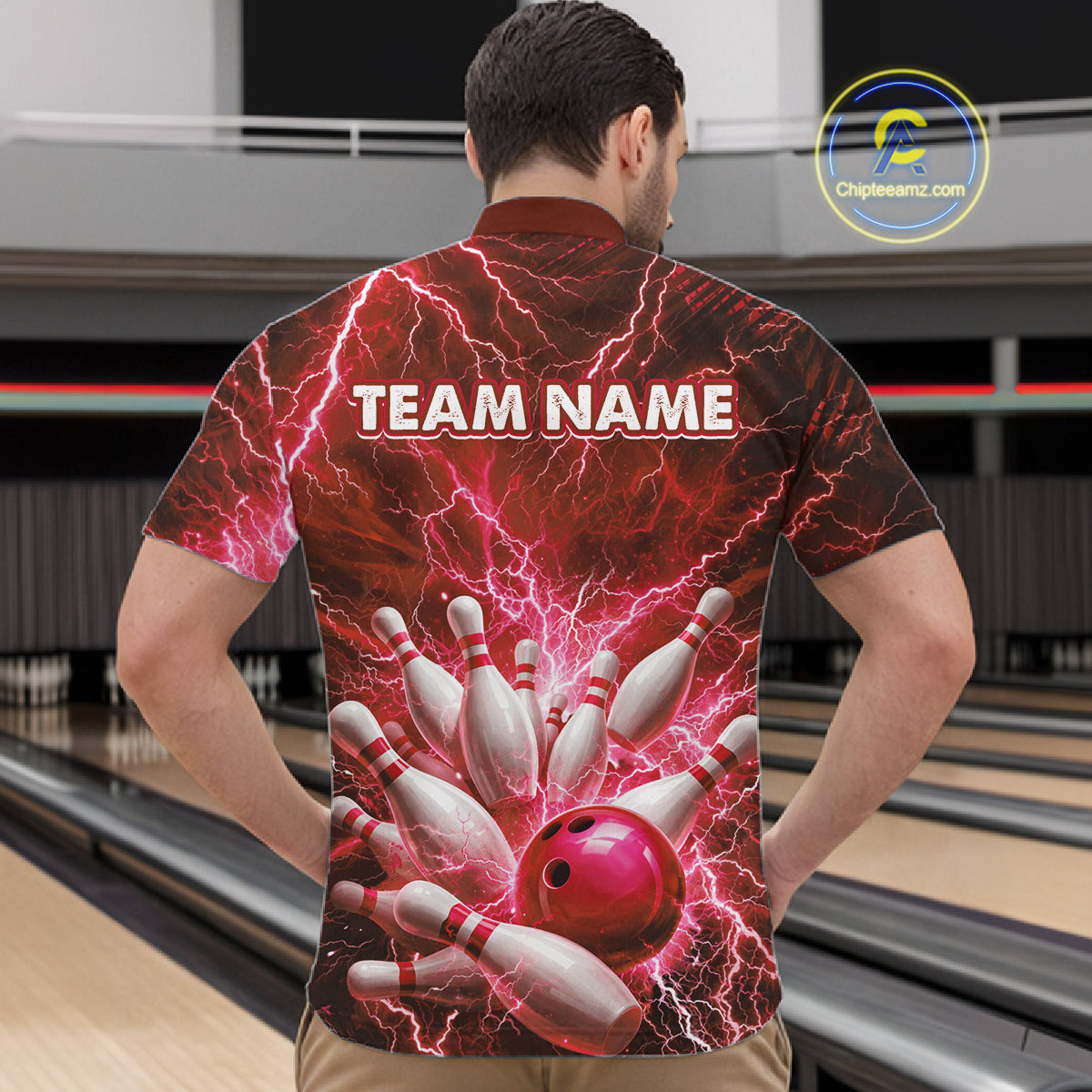 Red Lightning Bowling Shirts for Team Women Men Custom Bowling Polo & 1/4 Zip Shirt MBL241