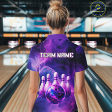 Load image into Gallery viewer, Galaxy Purple Bowling Shirts Yellow for Team Women Men Bowling Polo &amp; 1/4 Zip Shirt MBL246
