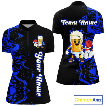 Funny Beer Bowling Shirts Team Women Men Custom Blue Bowling Jersey for Bowler MBL250