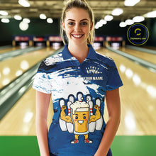 Load image into Gallery viewer, Blue Funny Beer Bowling Shirts for Women Men Team Bowling Polo&amp;1/4 Zip Bowl League MBL253