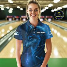 Load image into Gallery viewer, Blue Wolf Bowling Shirts for Team Men Women Custom Wolf Bowling Jerseys for Couples MBL199