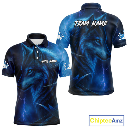 Blue Wolf Bowling Shirts for Team Men Women Custom Wolf Bowling Jerseys for Couples MBL199