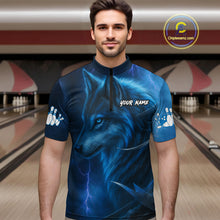 Load image into Gallery viewer, Blue Wolf Bowling Shirts for Team Men Women Custom Wolf Bowling Jerseys for Couples MBL199