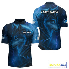 Load image into Gallery viewer, Blue Wolf Bowling Shirts for Team Men Women Custom Wolf Bowling Jerseys for Couples MBL199