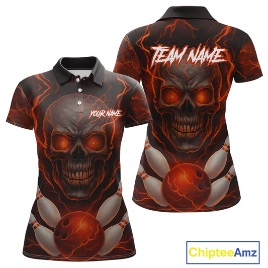 Orange Bowling Shirts for Team Women Men Custom Skull Bowling Jerseys for Couples MBL207