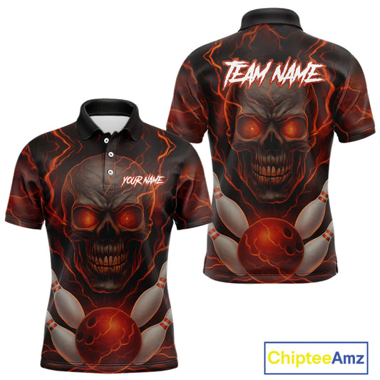 Orange Bowling Shirts for Team Women Men Custom Skull Bowling Jerseys for Couples MBL207