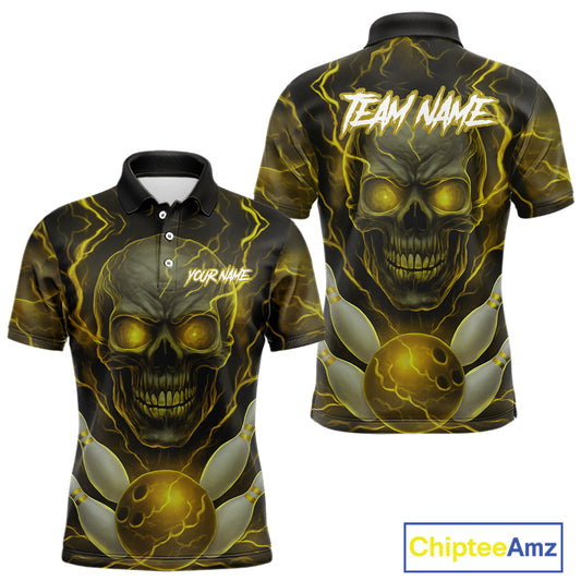 Yellow Bowling Shirts for Team Women Men Custom Skull Bowling Jerseys for Couples MBL207