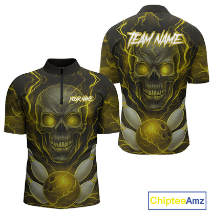 Yellow Bowling Shirts for Team Women Men Custom Skull Bowling Jerseys for Couples MBL207