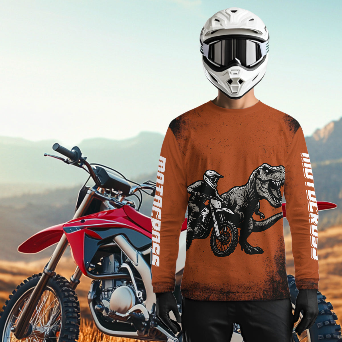 Orange Dinosaur Motocross Jersey Custom Dirt Bike Shirt Men Kid Women Racing Jersey XM411