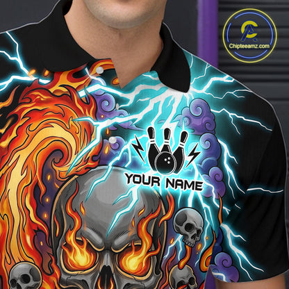 Bowling polo with a skull design and colorful elements, featuring the brand 'Chipteeamz'.