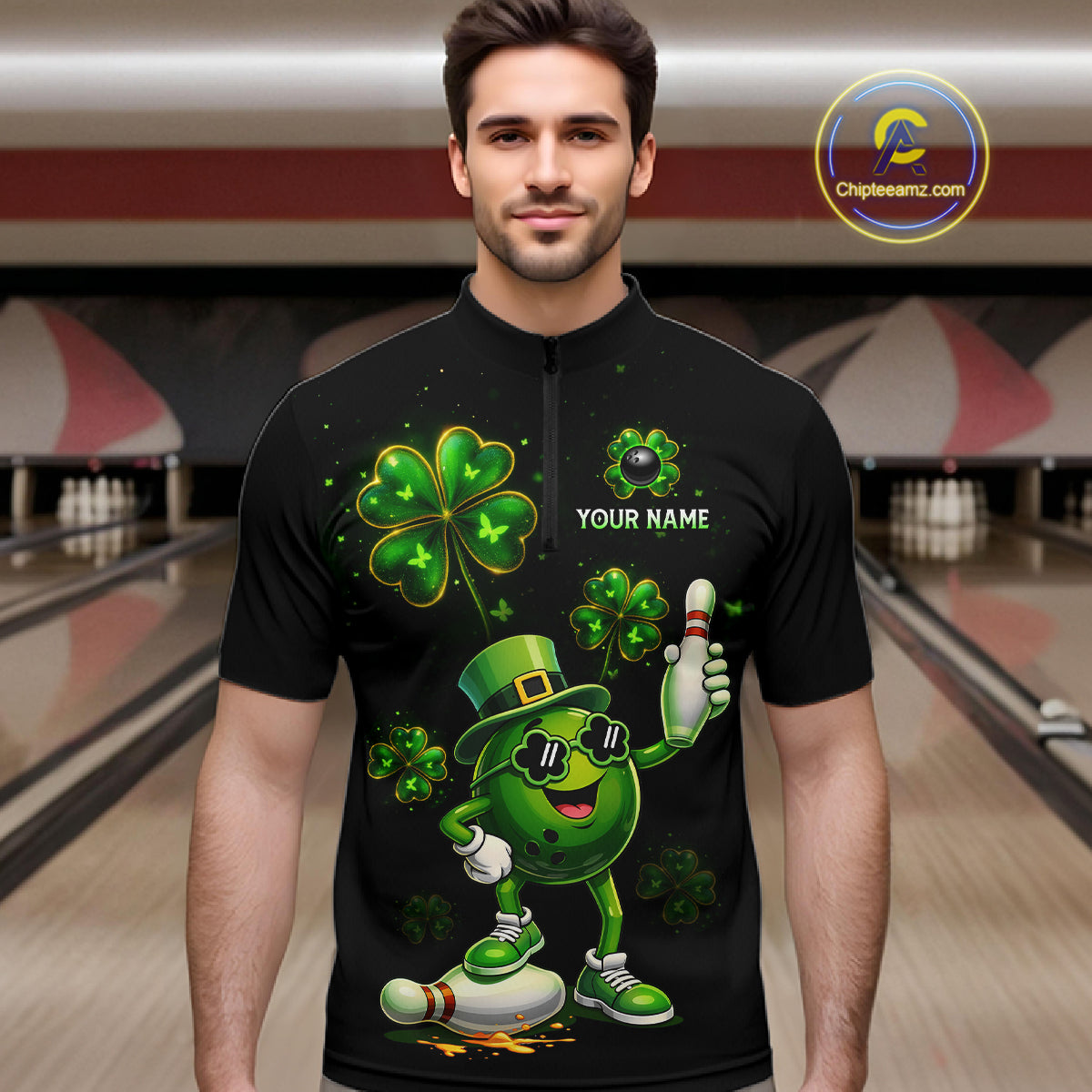 Funny St Patrick Day Bowling Bowling Jersey for Men Bowling Team Shirts Polo & 1/4 Zip HNT192