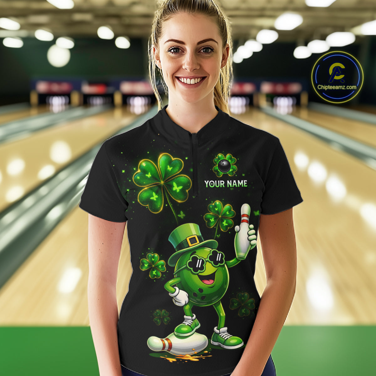 Funny St Patrick Day Bowling Bowling Jersey for Women Bowling Team Shirts Polo & 1/4 Zip HNT192