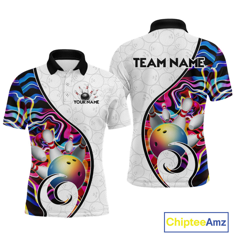 Custom Colorful Liquid Swirl Bowling Jersey for Men Bowling Team Shirts Bowling League Polo & 1/4 Zip HNT471
