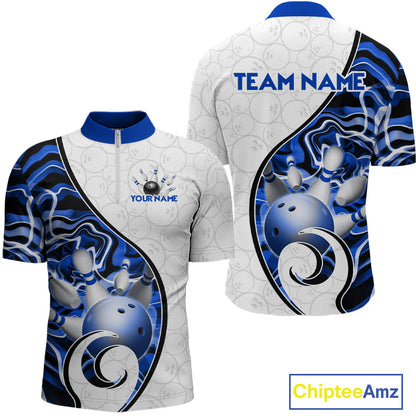 Custom Blue Liquid Swirl Bowling Jersey for Men Bowling Team Shirts Bowling League Polo & 1/4 Zip HNT471