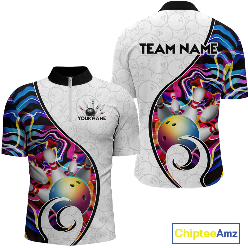 Custom Colorful Liquid Swirl Bowling Jersey for Men Bowling Team Shirts Bowling League Polo & 1/4 Zip HNT471