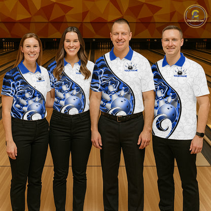Custom Blue Liquid Swirl Bowling Jersey for Women Bowling Team Shirts Bowling League Polo & 1/4 Zip HNT471