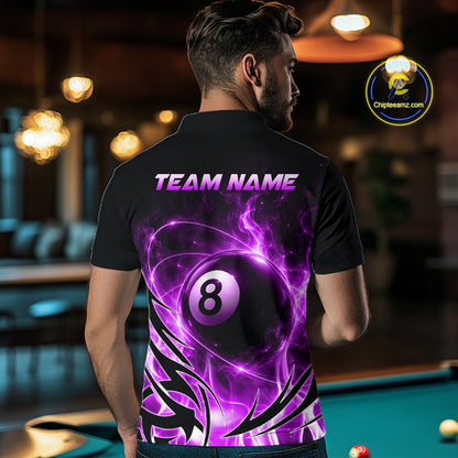 Custom Purple Flame 8 Ball Billiard Shirts for Men Billiard Team Jerseys Billiard League NNT282
