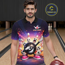 Load image into Gallery viewer, Custom Galaxy Funny Bowling Jersey for Men Bowling Tournament Polo &amp; 1/4 Zip Bowling Team Shirts HNT217