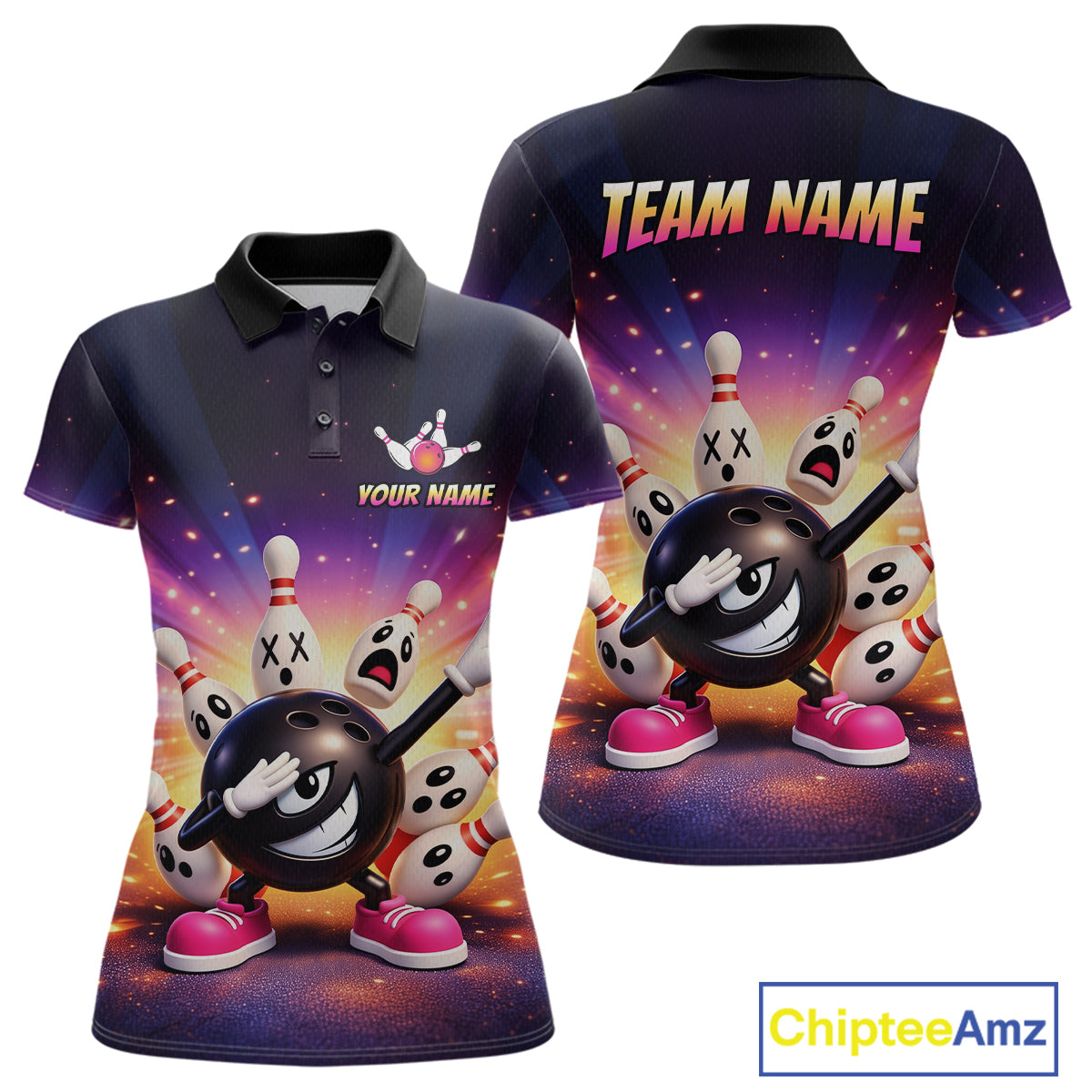 Custom Galaxy Funny Bowling Jersey for Women Bowling Tournament Polo & 1/4 Zip Bowling Team Shirts HNT217