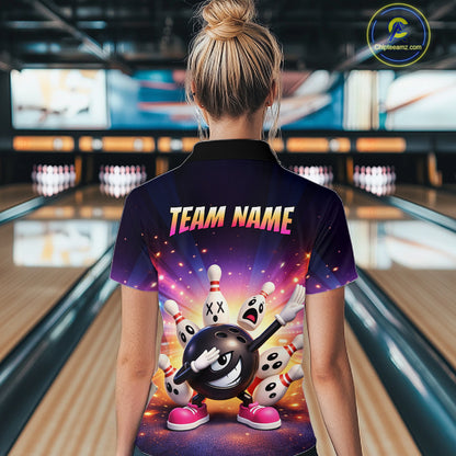 Custom Galaxy Funny Bowling Jersey for Women Bowling Tournament Polo & 1/4 Zip Bowling Team Shirts HNT217