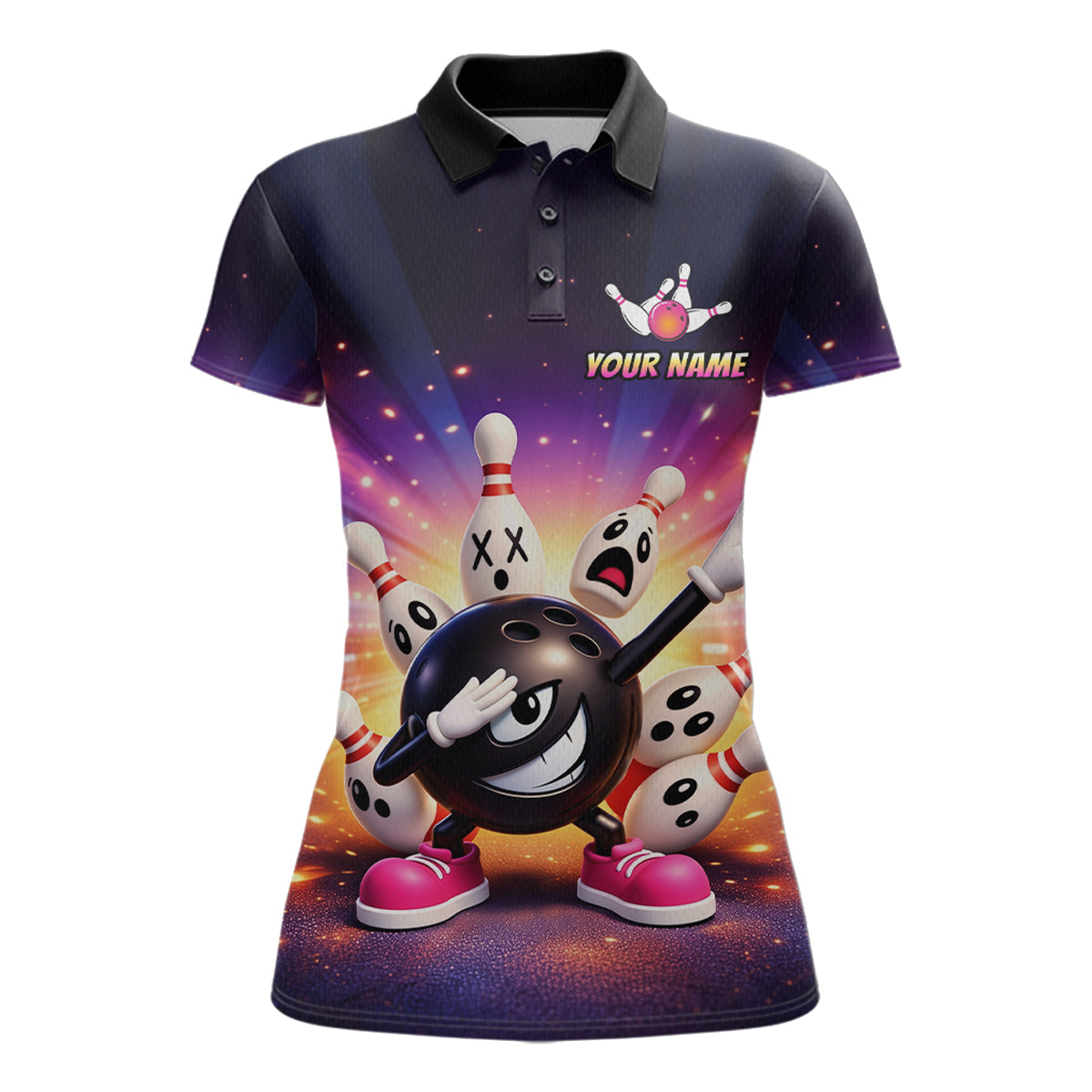 Custom Galaxy Funny Bowling Jersey for Women Bowling Tournament Polo & 1/4 Zip Bowling Team Shirts HNT217