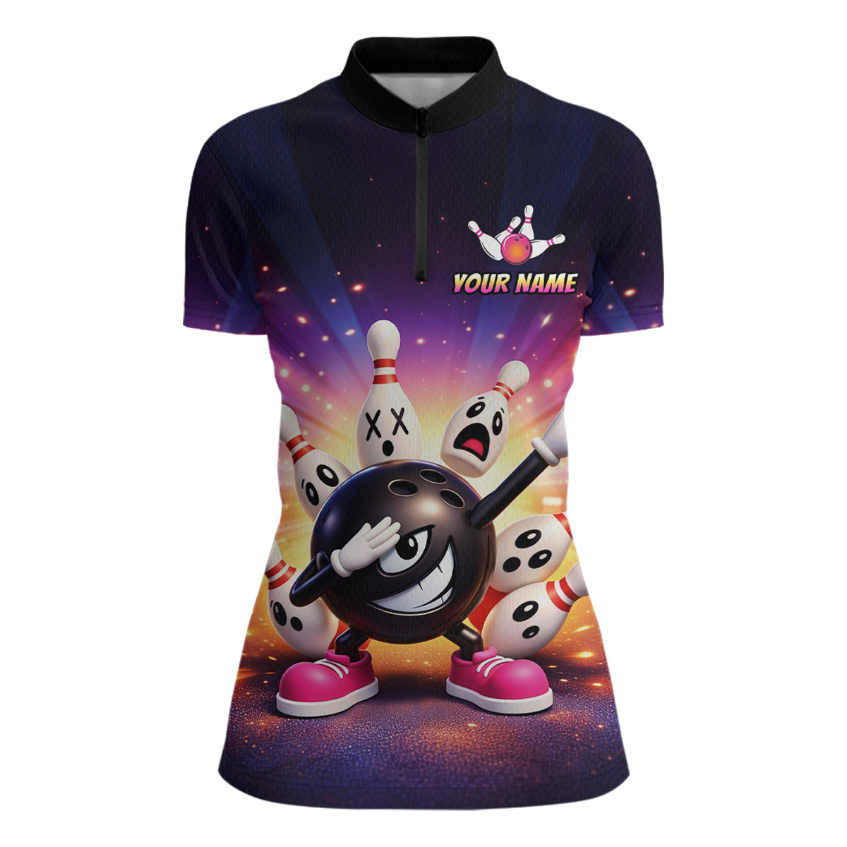 Custom Galaxy Funny Bowling Jersey for Women Bowling Tournament Polo & 1/4 Zip Bowling Team Shirts HNT217