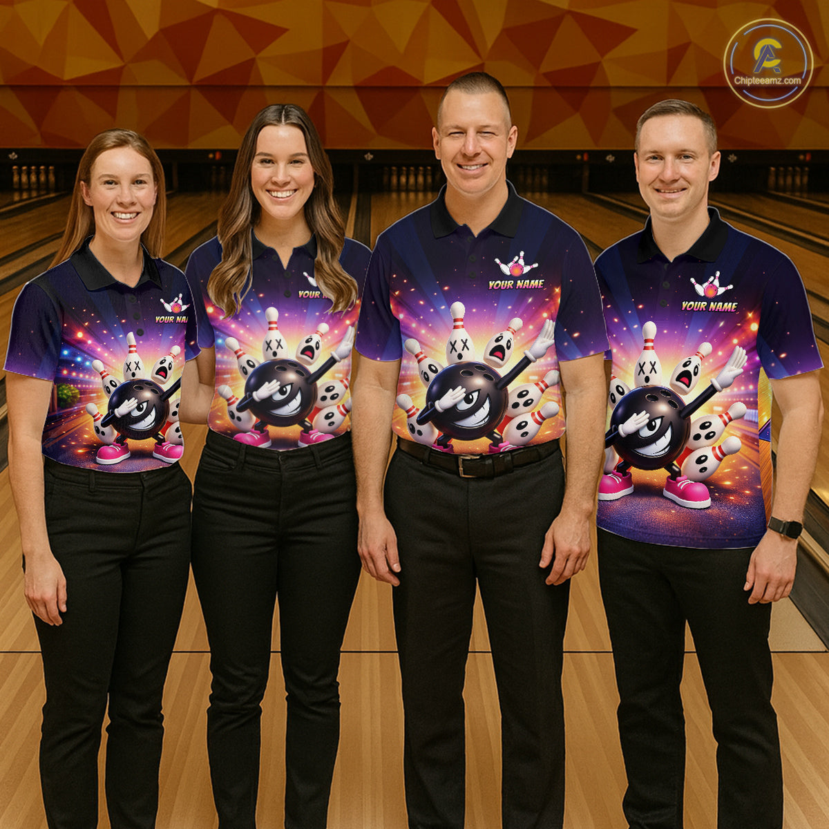 Custom Galaxy Funny Bowling Jersey for Women Bowling Tournament Polo & 1/4 Zip Bowling Team Shirts HNT217