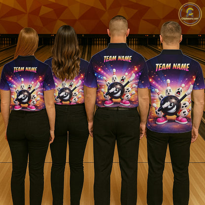 Custom Galaxy Funny Bowling Jersey for Women Bowling Tournament Polo & 1/4 Zip Bowling Team Shirts HNT217