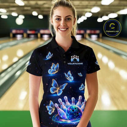 Custom Galaxy Butterflies Bowling Jersey for Women Bowling Tournament Polo & 1/4 Zip Bowling Team Shirts HNT211