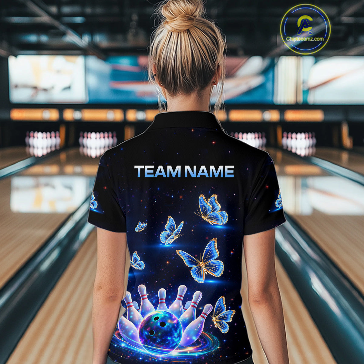 Custom Galaxy Butterflies Bowling Jersey for Women Bowling Tournament Polo & 1/4 Zip Bowling Team Shirts HNT211