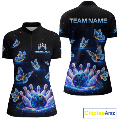 Custom Galaxy Butterflies Bowling Jersey for Women Bowling Tournament Polo & 1/4 Zip Bowling Team Shirts HNT211