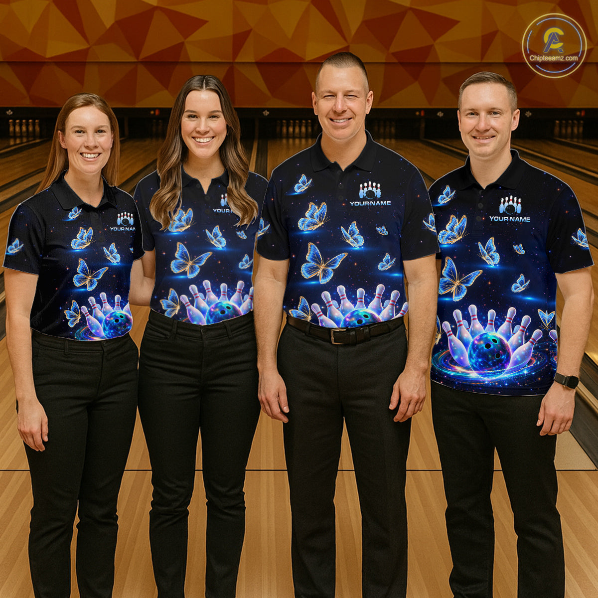 Custom Galaxy Butterflies Bowling Jersey for Women Bowling Tournament Polo & 1/4 Zip Bowling Team Shirts HNT211
