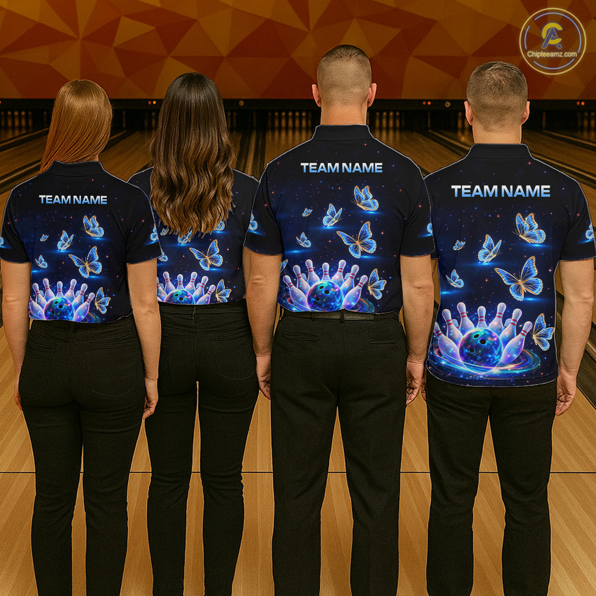 Custom Galaxy Butterflies Bowling Jersey for Women Bowling Tournament Polo & 1/4 Zip Bowling Team Shirts HNT211