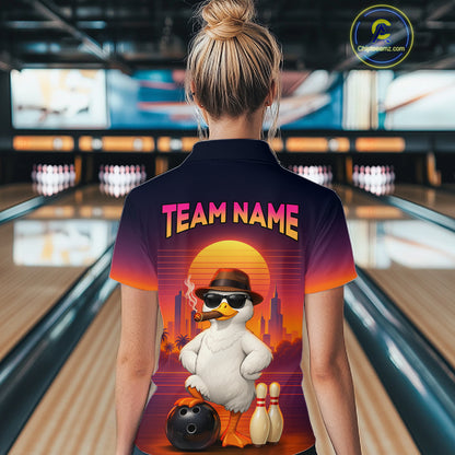 Custom Funny Duck Bowling Jersey for Women Bowling Uniform Polo & 1/4 Zip Bowling Team Shirts HNT235